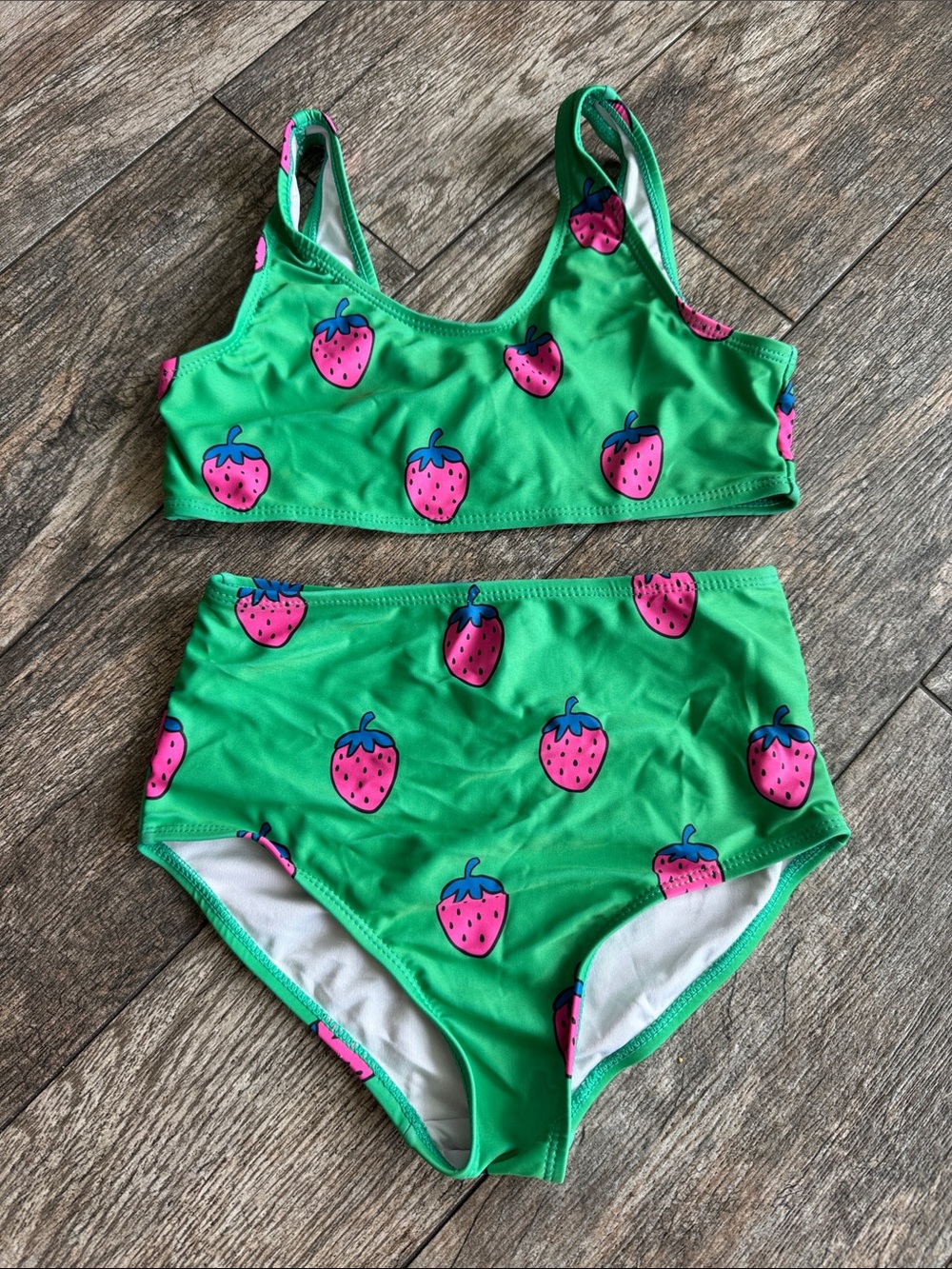 Cotton On Green Bikini Set with Pink Strawberry Print